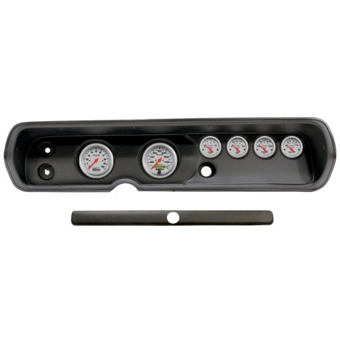 AutoMeter Ultra-Lite Instrument Clusters for 1964-1965 CHEVELLE, EL CAMINO, MALIBU - 2929-13 Gauge Kit, Ultra-Lite, Analog, Silver Face, Speedometer, Tach, Oil, Water, Volt, Fuel, Black Numbers, Red Pointers, Black Panel, Chevy, Kit