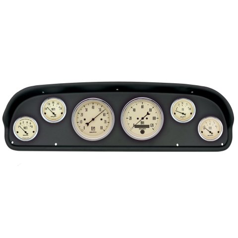 AutoMeter Antique Beige Instrument Clusters for 1957-1960 F-100, F-250, F-350 - 2101-02 Gauge Kit, Series, Analog, Speedometer, Tach, Oil, Water, Volts, Fuel, Black Numbers and Pointers, Black Panel, Ford, F100, Kit