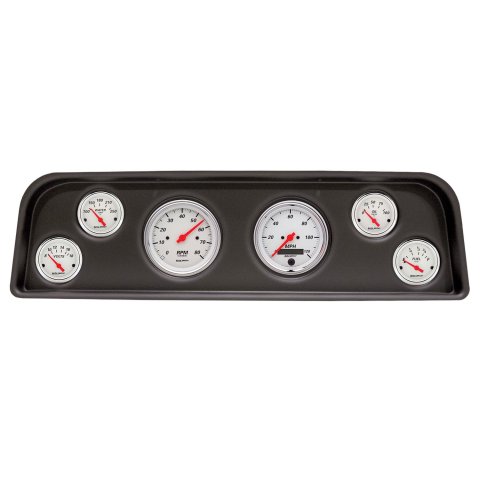 AutoMeter Arctic White Instrument Clusters 2104-03 Gauge Kit, Series, Analog, Speedometer, Tachometer, Oil, Water, Volts, Fuel, Black Numbers, Red Pointers, Black Panel, Chevy, Kit