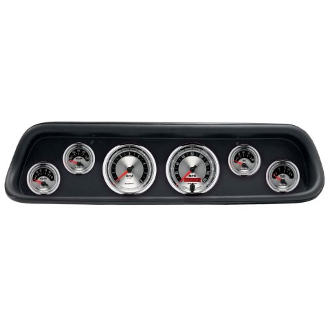 AutoMeter American Muscle Instrument Clusters for 1964-1965 MUSTANG - 2107-01 Gauge Kit, Muscle, Analog, Silver Face, Speedo, Tach, Oil, Water, Volts, Fuel, White Numbers, Red Pointers, Black Panel, Ford, Kit