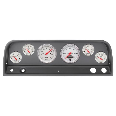 AutoMeter Arctic White Instrument Clusters 2128-03 Gauge Kit, White, Analog, Speedo, Tach, Oil, Water, Volts, Fuel, Black Numbers, Red Pointers, Black Panel, Chevy, Kit