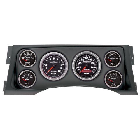 AutoMeter Sport-Comp II Instrument Clusters 2928-12 Gauge Kit, II, Analog, Black Face, Speedometer, Tach, Oil, Water, Volt, Fuel, White Numbers, Red Pointers, Black Panel, Chevy, GMC, Kit