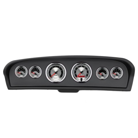AutoMeter American Muscle Instrument Clusters for 1961-1966 F-100, F-250, F-350 - 2144-01 Gauge Kit, Muscle, Analog, Silver Face, Speedometer, Tach, Oil, Water, Volt, Fuel, White Numbers, Red Pointers, Black Panel, Ford, Kit
