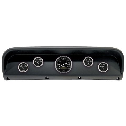 AutoMeter Old Tyme Black Series Instrument Clusters for 1967-1972 F-100, F-250, F-350 - 2900-07 Gauge Kit, Black, Analog, Speedometer, Oil, Water, Volt, Fuel, White Numbers and Pointers, Panel, Ford, Kit