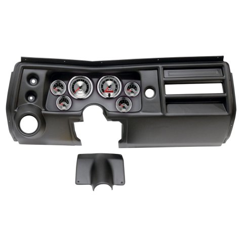 AutoMeter American Muscle Instrument Clusters for 1968 CHEVELLE, EL CAMINO - 2902-01 Gauge Kit, Muscle, Analog, Silver Face, Speedo, Tach, Oil, Water, Volt, Fuel, White Numbers, Red Pointers, Black Panel, Chevy, With Vent, Kit