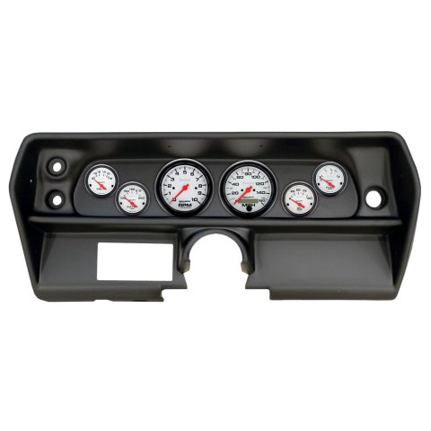 AutoMeter Phantom Instrument Clusters for 1968 CHEVY II - 2905-09 Gauge Kit, Phantom, Analog, White Face, Speedometer, Tach, Oil, Water, Volt, Fuel, Black Numbers, Red Pointers, Black Panel, Chevy, Kit