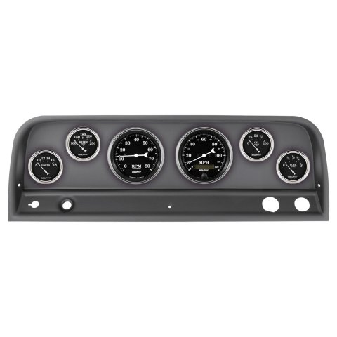 AutoMeter Old Tyme Black Series Instrument Clusters 2128-07 Gauge Kit, Black, Analog, Speedo, Tach, Oil, Water, Volts, Fuel, White Numbers and Pointers, Panel, Chevy, Kit