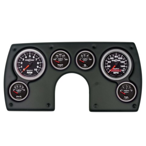 AutoMeter Sport-Comp II Instrument Clusters for 1982-1989 CAMARO - 2921-12 Gauge Kit, II, Analog, Black Face, Speedo, Tach, Oil, Water, Volt, Fuel, White Numbers, Red Pointers, Black Panel, Chevy, Kit