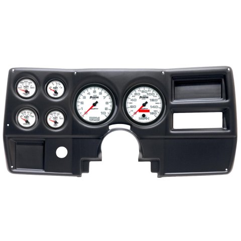 AutoMeter Phantom II Instrument Clusters 2922-10 Gauge Kit, II, Analog, White Face, Speedo, Tach, Oil, Water, Volt, Fuel, Silver Numbers, Red Pointers, Black Panel, Chevy, No Vent, Kit