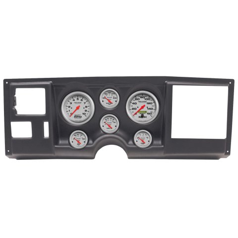 AutoMeter Ultra-Lite Instrument Clusters 2925-13 Gauge Kit, Ultra-Lite, Analog, Silver Face, Speedometer, Tach, Oil, Water, Volt, Fuel, Black Numbers, Red Pointers, Black Panel, Chevy, GMC, Kit