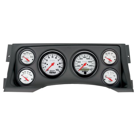 AutoMeter Phantom Instrument Clusters 2928-09 Gauge Kit, Phantom, Analog, White Face, Speedometer, Tach, Oil, Water, Volt, Fuel, Black Numbers, Red Pointers, Black Panel, Chevy, GMC, Kit