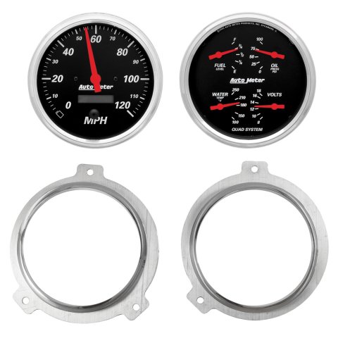AutoMeter Designer Black Instrument Clusters 7038-06 Gauge Kit, Black, Analog, Speedometer, Oil, Water, Volt, Fuel, White Numbers, Red Pointers, Aluminum Panel, Chevy, Kit