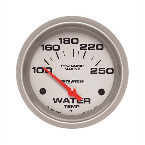 AutoMeter Pro-Comp Marine Analog Gauges 200763-33 Gauge, Water Temperature, Marine, 100-250 Degrees, 2 5/8 in., Analog, Electrical, Silver Face, Each