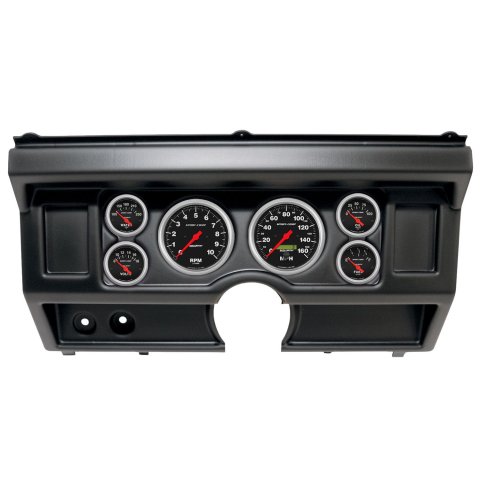 AutoMeter Sport-Comp Instrument Clusters 2918-11 Gauge Kit, Sport-Comp, Analog, Black Face, Speedo, Tach, Oil, Water, Volt, Fuel, White Numbers, Red Pointers, Black Panel, Ford, No A/C, Kit