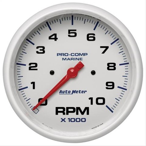 AutoMeter Pro-Comp Marine Tachometer Gauges 200801 Gauge, Marine, Tachometer, 5 in., 0-10,000 rpm, Full Sweep, White Face, Red Pointer, Chrome Bezel, Electrical, Each
