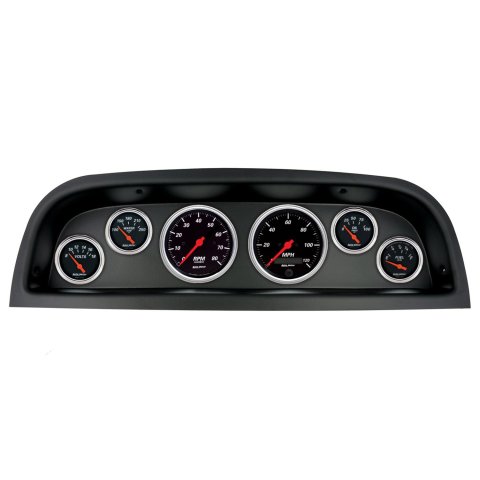 AutoMeter Designer Black Instrument Clusters 2103-06 Gauge Kit, Black, Analog, Speedometer, Tachometer, Oil, Water, Volts, Fuel, White Numbers, Red Pointers, Panel, Chevy, Kit