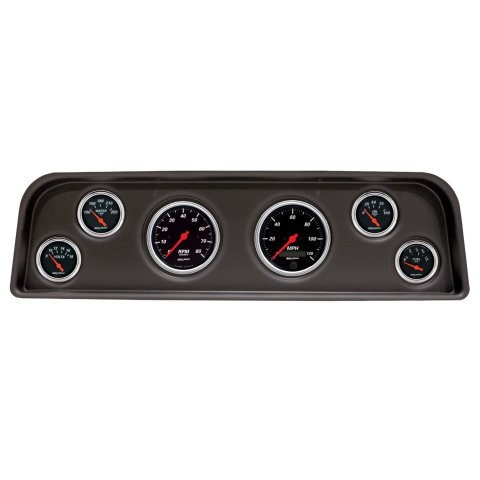 AutoMeter Designer Black Instrument Clusters 2104-06 Gauge Kit, Black, Analog, Speedometer, Tachometer, Oil, Water, Volts, Fuel, White Numbers, Red Pointers, Panel, Chevy, Kit