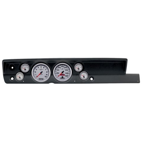 AutoMeter Ultra-Lite II Instrument Clusters for 1967-1969 BARRACUDA - 2117-14 Gauge Kit, II, Analog, Silver Face, Speed, Tach, Oil, Water, Volt, Fuel, Black Numbers, Red Pointers, Black Panel, Plymouth, No Heat, Kit