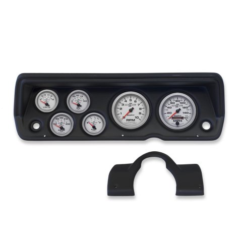 AutoMeter Ultra-Lite II Instrument Clusters 2141-14 Gauge Kit, II, Analog, Silver Face, Speedo, Tach, Oil, Water, Volt, Fuel, Black Numbers, Red Pointers, Black Panel, Dodge, Plymouth, Kit