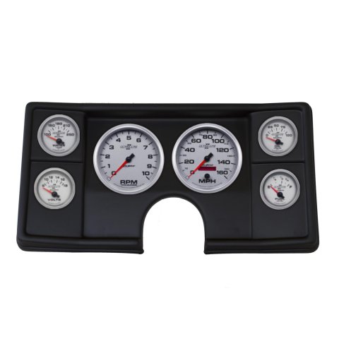 AutoMeter Ultra-Lite II Instrument Clusters for 1982-1987 EL CAMINO, MONTE CARLO, 1982-1983 MALIBU - 2143-14 Gauge Kit, II, Analog, Silver Face, Speedometer, Tach, Oil, Water, Volt, Fuel, Black Numbers, Red Pointers, Black Panel, Chevy, Kit