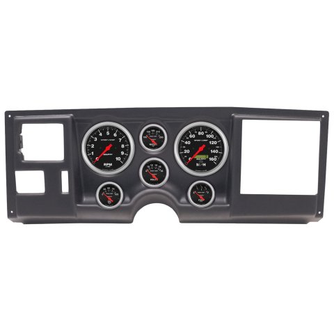 AutoMeter Sport-Comp Instrument Clusters 2925-11 Gauge Kit, Sport-Comp, Analog, Black Face, Speedometer, Tach, Oil, Water, Volt, Fuel, White Numbers, Red Pointers, Black Panel, Chevy, GMC, Kit