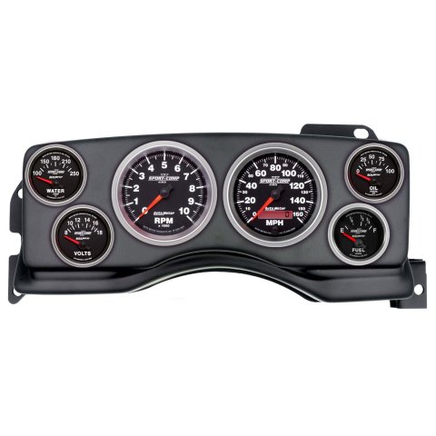 AutoMeter Sport-Comp II Instrument Clusters for 1990-1993 MUSTANG - 2927-12 Gauge Kit, II, Analog, Black Face, Speedometer, Tach, Oil, Water, Volt, Fuel, White Numbers, Red Pointers, Black Panel, Ford, Kit