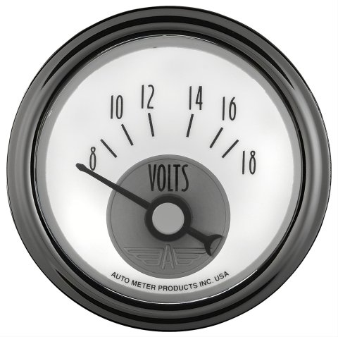 AutoMeter Prestige Analog Gauges 2094 Gauges, Gauges, Voltmeter, 8-18 V, 2 1/16 in., White Face, Black Numbers, Chrome Bezel, Electrical, Each