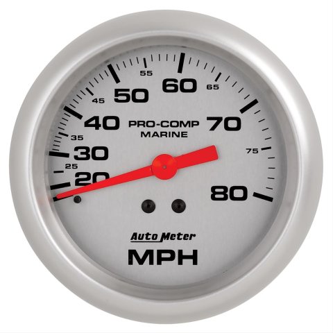 AutoMeter Pro-Comp Mechanical Speedometers 200753-33 Gauge, Marine, Speedometer, 3 3/8 in., 0-80 mph, Full Sweep, Silver Face, Red Pointer, Silver Bezel, Mechanical, Each