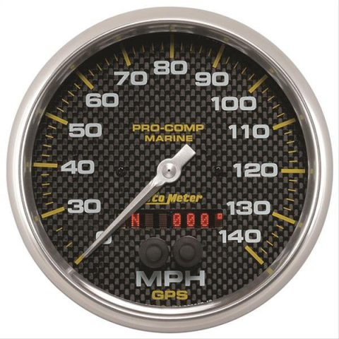 AutoMeter Pro-Comp Marine GPS Speedometers 200647-40 Gauge, Marine, Speedometer, 5 in., 0-140 mph, Full Sweep, Carbon Fiber Face, Red Pointer, Silver Bezel, Electrical, GPS, Each
