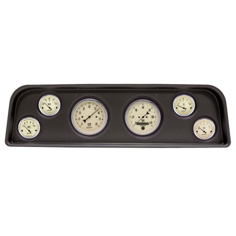 AutoMeter Antique Beige Instrument Clusters 2104-02 Gauge Kit, Series, Analog, Speedometer, Tachometer, Oil, Water, Volts, Fuel, Black Numbers and Pointers, Black Panel, Chevy, Kit
