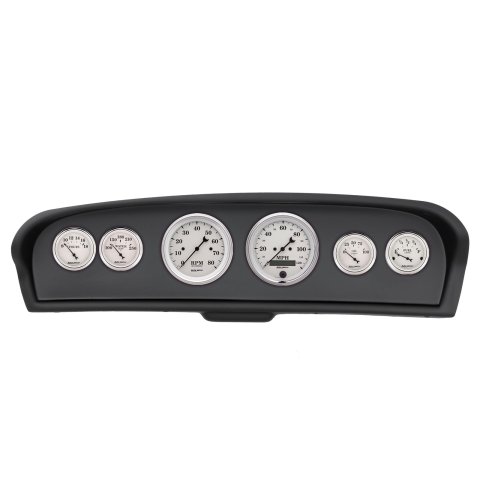 AutoMeter Old Tyme White Series Instrument Clusters for 1961-1966 F-100, F-250, F-350 - 2144-08 Gauge Kit, White, Analog, Speedometer, Tach, Oil, Water, Volt, Fuel, Black Numbers and Pointers, Black Panel, Chevy, Kit
