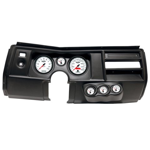 AutoMeter Phantom II Instrument Clusters for 1969 CHEVELLE, EL CAMINO - 2910-10 Gauge Kit, II, Analog, White Face, Speedometer, Tach, Oil, Water, Volt, Fuel, Silver Numbers, Red Pointers, Black Panel, Chevy, No Vent, Kit
