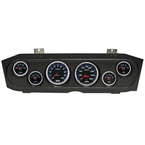 AutoMeter Cobalt Instrument Clusters for 1969-1970 COUGAR - 2913-05 Gauge Kit, Cobalt, Analog, Black Face, Speedo, Tach, Oil, Water, Volt, Fuel, White/Blue Numbers, Red Pointers, Black Panel, Mercury, Kit