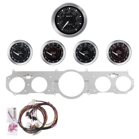 AutoMeter Chrono Instrument Clusters for 1965-1966 MUSTANG - 7035-04 Gauge Kit, Chrono, Analog, Black Face, Speedometer, Oil, Water, Volt, Fuel, White Numbers and Pointers, Aluminum Panel, Chevy, Kit