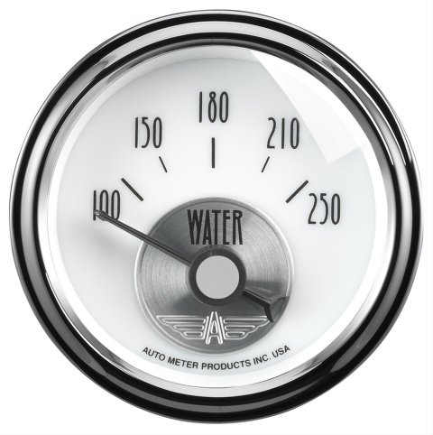 AutoMeter Prestige Analog Gauges 2039 Gauges, Gauges, Water Temperature, 100-250 degrees F, 2 1/16 in., White Face, Black Numbers, Chrome Bezel, Electrical, Each