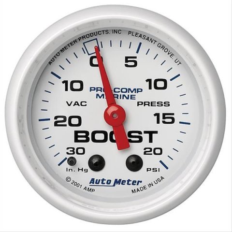 AutoMeter Pro-Comp Marine Analog Gauges 200774 Gauge/Analog, Boost/Vacuum, 30 in, Hg/20 psi, 2 1/16 in. Diameter, Full Sweep, Mechanical, Each