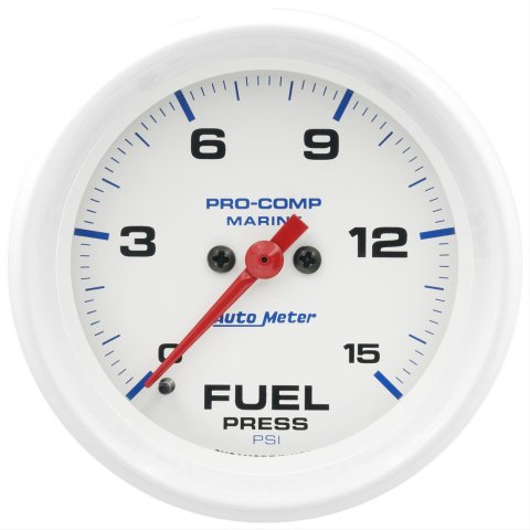 AutoMeter Pro-Comp Marine Analog Gauges 200849 Gauge, Marine, Fuel Pressure, 2 5/8 in., 0-15 psi, Full Sweep, White Face, Red Pointer, White Bezel, Electrical, Each