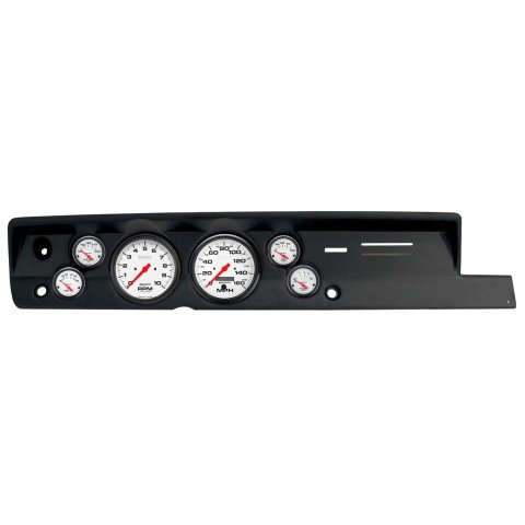 AutoMeter Phantom Instrument Clusters for 1967-1969 BARRACUDA - 2118-09 Gauge Kit, Phantom, Analog, White Face, Speedo, Tach, Oil, Water, Volts, Fuel, Black Numbers, Red Pointers, Black Panel, Plymouth, Kit