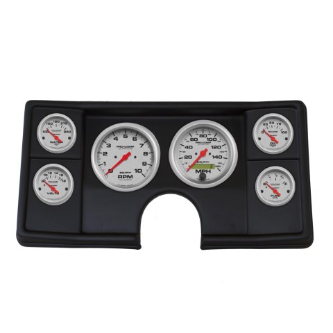 AutoMeter Ultra-Lite Instrument Clusters for 1982-1987 EL CAMINO, MONTE CARLO, 1982-1983 MALIBU - 2143-13 Gauge Kit, Ultra-Lite, Analog, Silver Face, Speedometer, Tach, Oil, Water, Volt, Fuel, Black Numbers, Red Pointers, Black Panel, Chevy, Kit