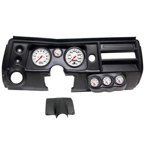 AutoMeter Phantom Instrument Clusters for 1968 CHEVELLE, EL CAMINO - 2904-09 Gauge Kit, Phantom, Analog, White Face, Speedo, Tach, Oil, Water, Volt, Fuel, Black Numbers, Red Pointers, Black Panel, Chevy, With Vent, Kit