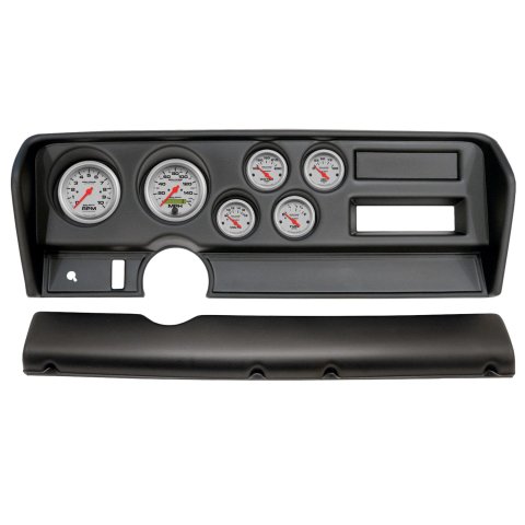 AutoMeter Ultra-Lite Instrument Clusters for 1970-1972 GTO, LEMANS - 2914-13 Gauge Kit, Ultra-Lite, Analog, Silver Face, Speedo, Tach, Oil, Water, Volt, Fuel, Black Numbers, Red Pointers, Black Panel, Pontiac, No A/C, Kit