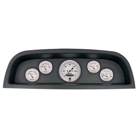 AutoMeter Old Tyme White Series Instrument Clusters 2102-08 Gauge Kit, White, Analog, Speedometer, Oil, Water, Volts, Fuel, Black Numbers and Pointers, Black Panel, Chevy, Kit