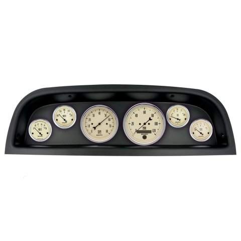 AutoMeter Antique Beige Instrument Clusters 2103-02 Gauge Kit, Series, Analog, Speedometer, Tachometer, Oil, Water, Volts, Fuel, Black Numbers and Pointers, Black Panel, Chevy, Kit