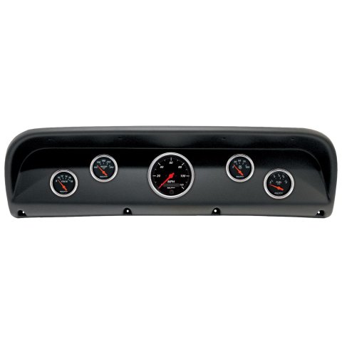 AutoMeter Designer Black Instrument Clusters for 1967-1972 F-100, F-250, F-350 - 2900-06 Gauge Kit, Black, Analog, Speedometer, Oil, Water, Volt, Fuel, White Numbers, Red Pointers, Panel, Ford, Kit