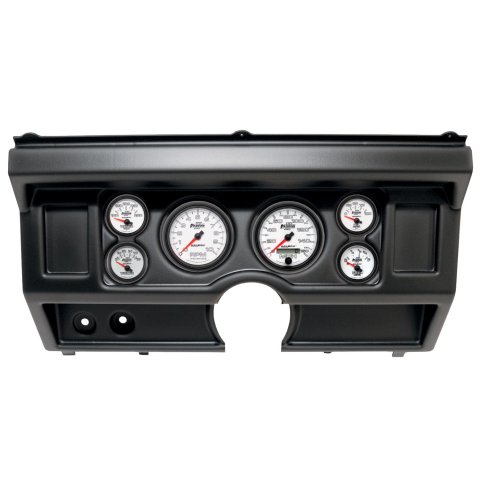 AutoMeter Phantom II Instrument Clusters 2918-10 Gauge Kit, II, Analog, White Face, Speedo, Tach, Oil, Water, Volt, Fuel, Silver Numbers, Red Pointers, Black Panel, Ford, No A/C, Kit