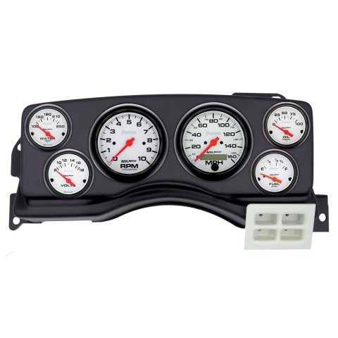 AutoMeter Phantom Instrument Clusters for 1987-1989 MUSTANG - 2924-09 Gauge Kit, Phantom, Analog, White Face, Speedometer, Tach, Oil, Water, Volt, Fuel, Black Numbers, Red Pointers, Black Panel, Ford, Kit