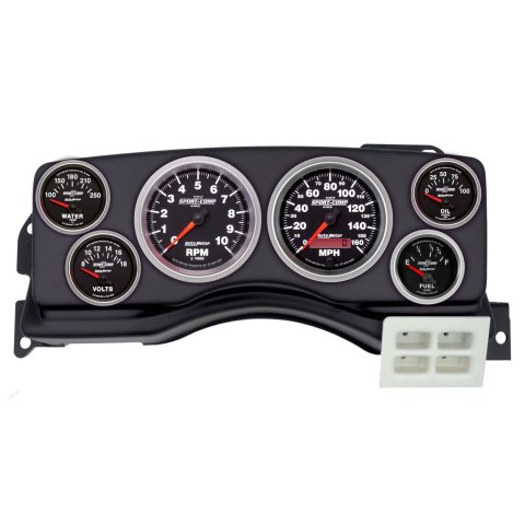 AutoMeter Sport-Comp II Instrument Clusters for 1987-1989 MUSTANG - 2924-12 Gauge Kit, II, Analog, Black Face, Speedometer, Tach, Oil, Water, Volt, Fuel, White Numbers, Red Pointers, Black Panel, Ford, Kit