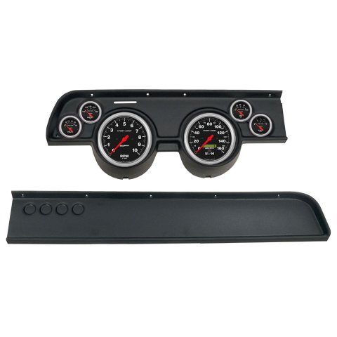 AutoMeter Sport-Comp Instrument Clusters for 1967-1968 COUGAR - 2114-11 Gauge Kit, Sport-Comp, Analog, Black Face, Speedo, Tach, Oil, Water, Volts, Fuel, White Numbers, Red Pointers, Black Panel, Mercury, No A/C, Kit