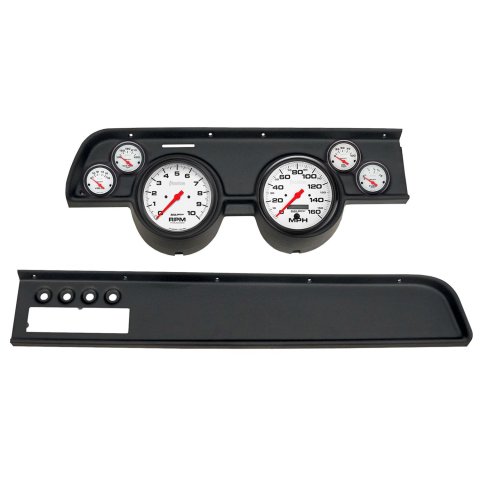 AutoMeter Phantom Instrument Clusters for 1967-1968 COUGAR - 2115-09 Gauge Kit, Phantom, Analog, White Face, Speedo, Tach, Oil, Water, Volts, Fuel, Black Numbers, Red Pointers, Black Panel, Mercury, With A/C, Kit