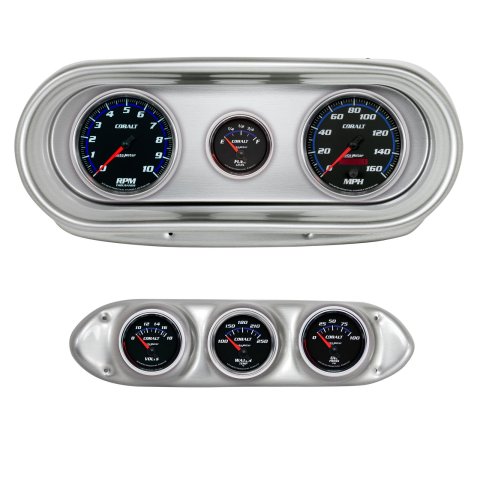 AutoMeter Cobalt Instrument Clusters for 1962-1965 CHEVY II - 2127-05 Gauge Kit, Cobalt, Analog, Speedo, Tach, Oil, Water, Volts, Fuel, White/Blue Numbers, Red Pointers, Brushed Panel, Chevy, Kit